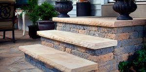 Paver steps with vase decorations